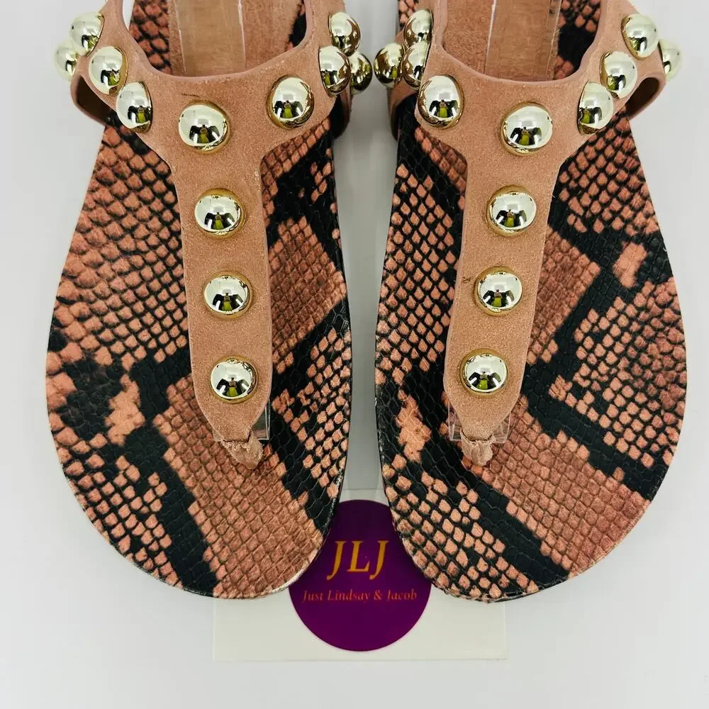 Marc Fisher Women's Indie Snakeskin Print Studded Toe Post Sandals Size 6.5